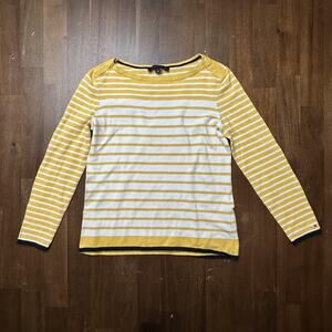 Tommy Hilfiger Sweater Womens Medium Yellow White Stripe Boatneck Long Sleeve